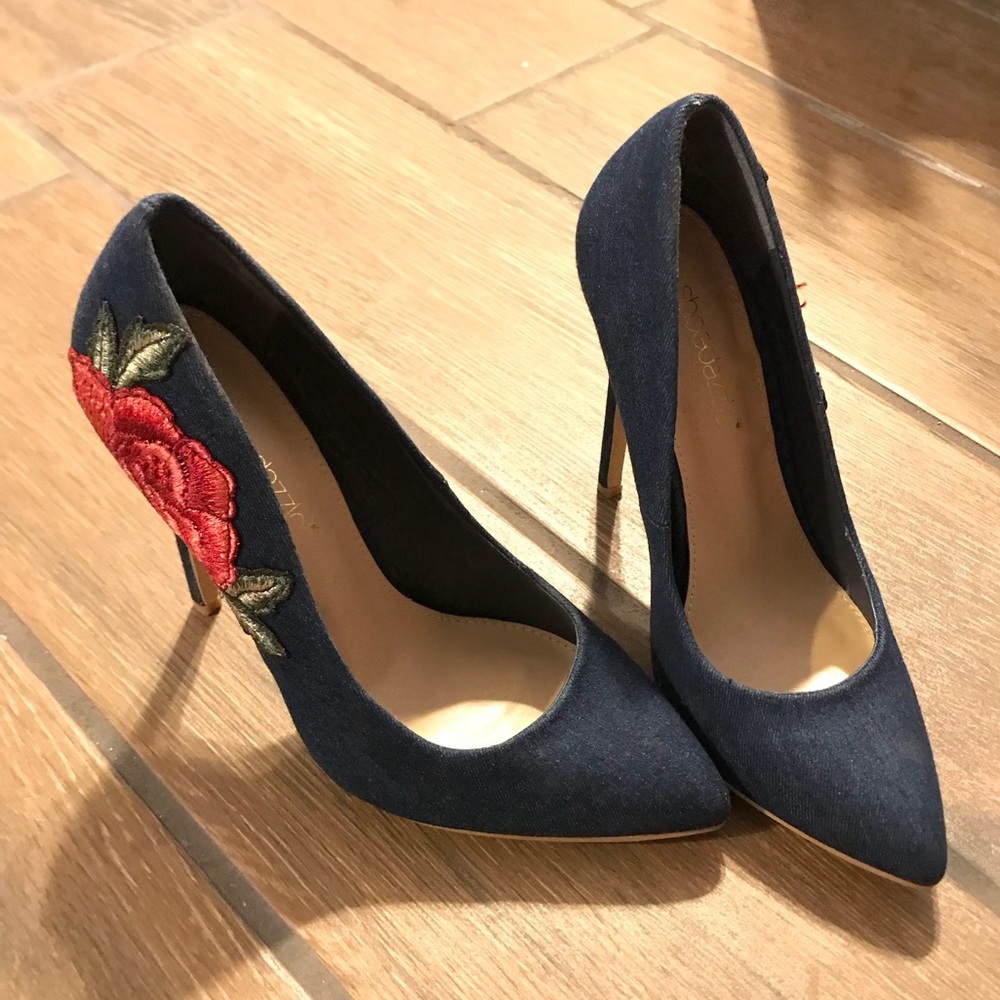 New Denim Heels w/ Flower